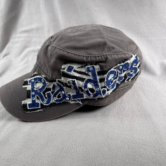 Raiders Hat Cap Womens Adjustable Gray Cadet Army Cap Rhinestones‎ Logo Patch - Picture 5 of 11